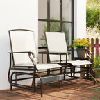 Outdoor Glider Bench with Center Table, Metal Frame Patio Loveseat with Breathable Mesh Fabric and Armrests for Backyard Garden Porch, Beige