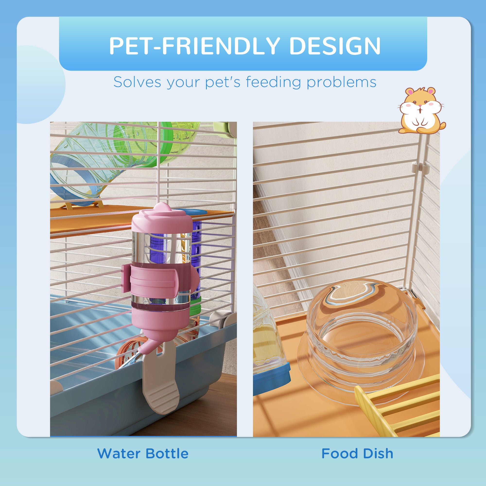 5 Tiers Hamster Cage Portable Animal Travel Carrier w/ Exercise Wheels Tube, Light Blue