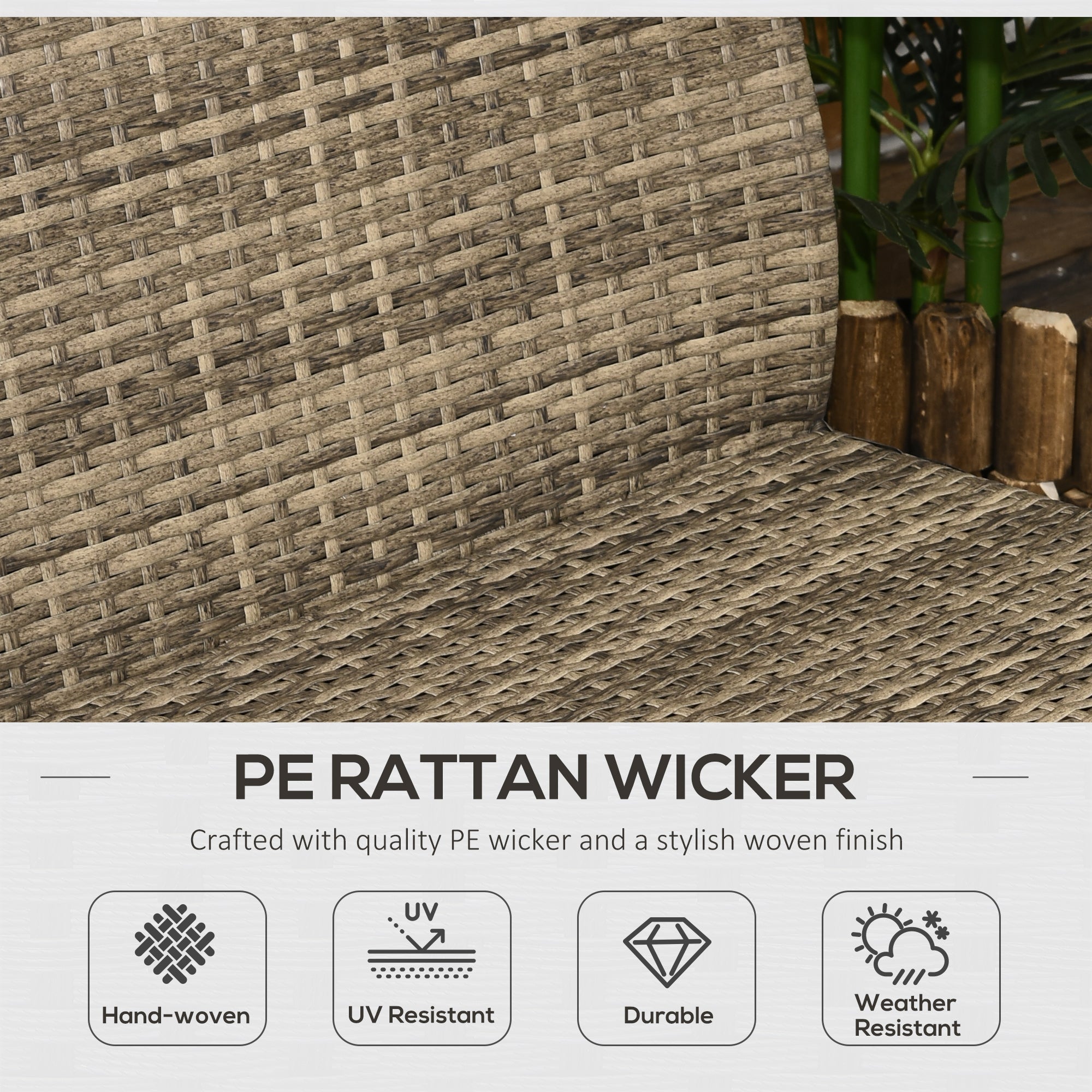 4 Piece Wicker Patio Furniture Set with 2 Rocking Chairs, Loveseat Sofa, Outdoor PE Rattan Conversation Set with Cushions, Aluminum Table for Porch, Poolside, Light Gray