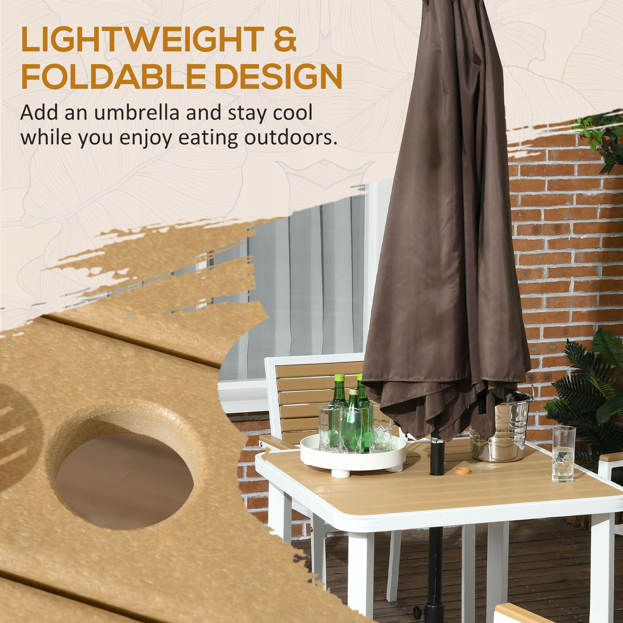 5pc Patio Table and Chairs Set, Aluminum Patio Dining Set w/ HDPE Materials, Umbrella Hole, Yellow
