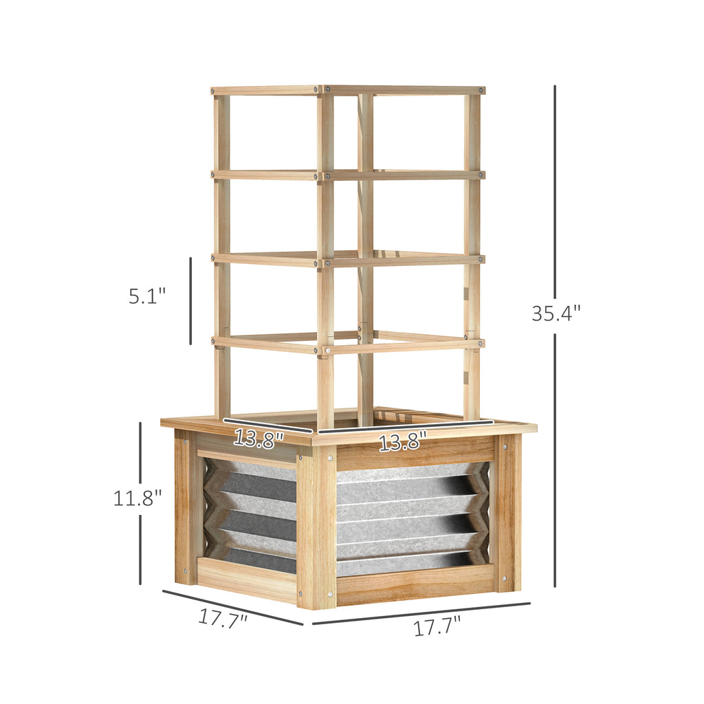 Wooden Raised Garden Bed with Trellis, Galvanized Planter Box Elevated Garden Bed for Garden, Patio, Natural Wood
