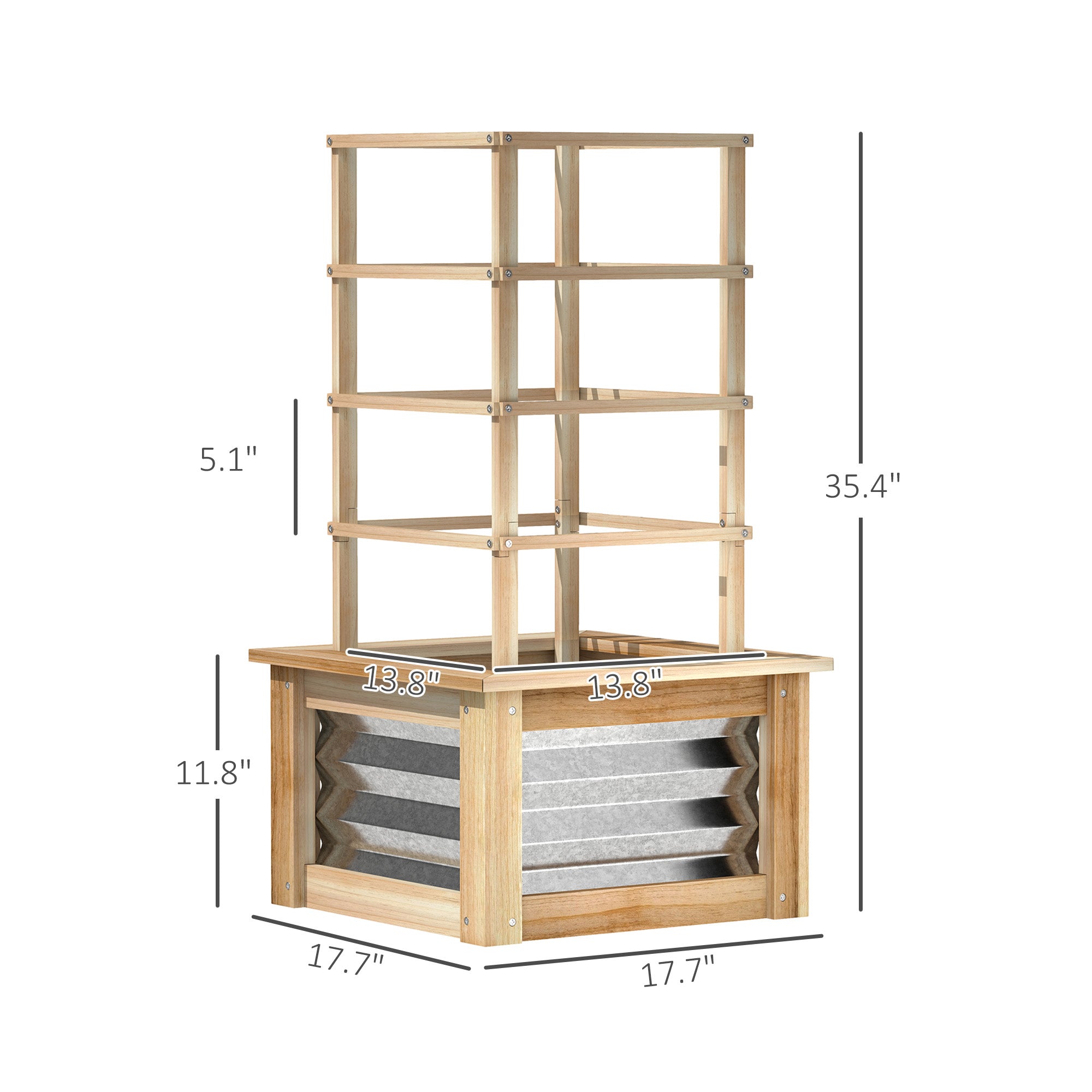 Wooden Raised Garden Bed with Trellis, Galvanized Planter Box Elevated Garden Bed for Garden, Patio, Natural Wood