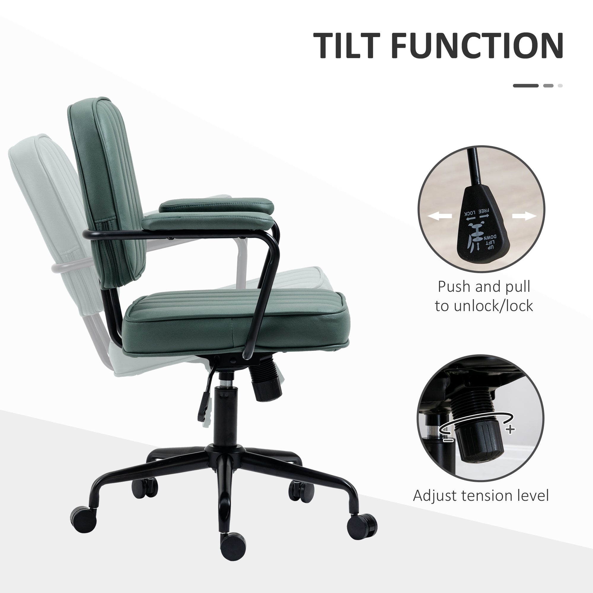 Home Office Chair with Adjustable Height and Tilt, Green