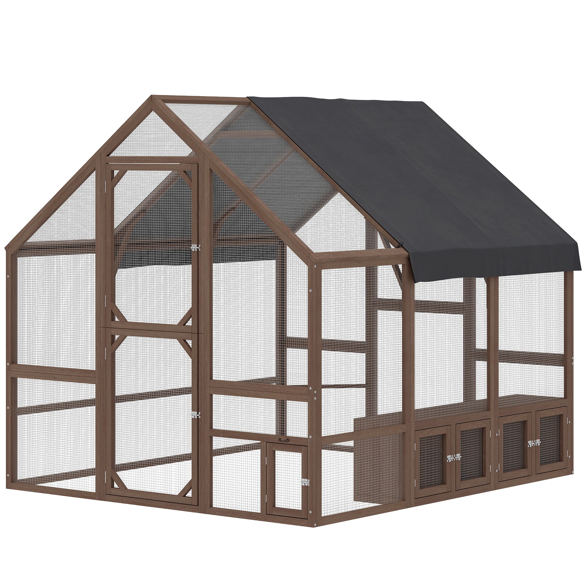 Large Wooden Chicken Coop for 8-10 Hens, Walk-in Chicken Run with Waterproof Cover, Nesting Boxes and Perches
