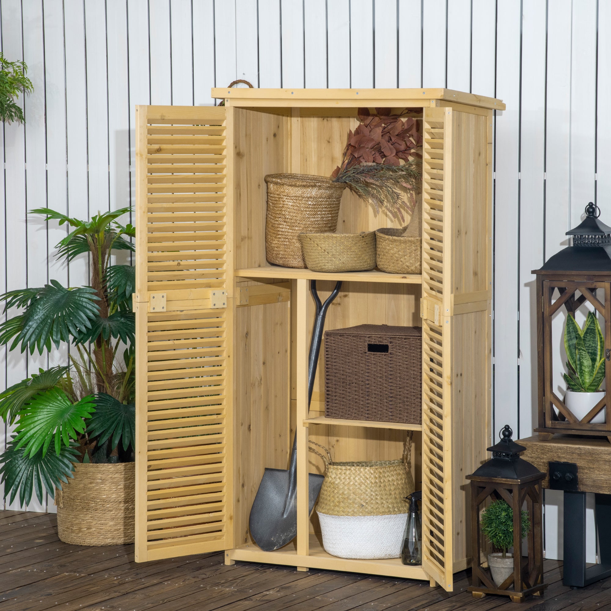 5' x 3' Wooden Garden Storage Shed, Sheds & Outdoor Storage with Asphalt Roof & 2 Large Wood Doors with Lock, Natural