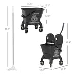 Mop Bucket with Wringer on Wheels for Floor Cleaning, 27.5 Quart Down Press Wringer with Handle and Mop, Black