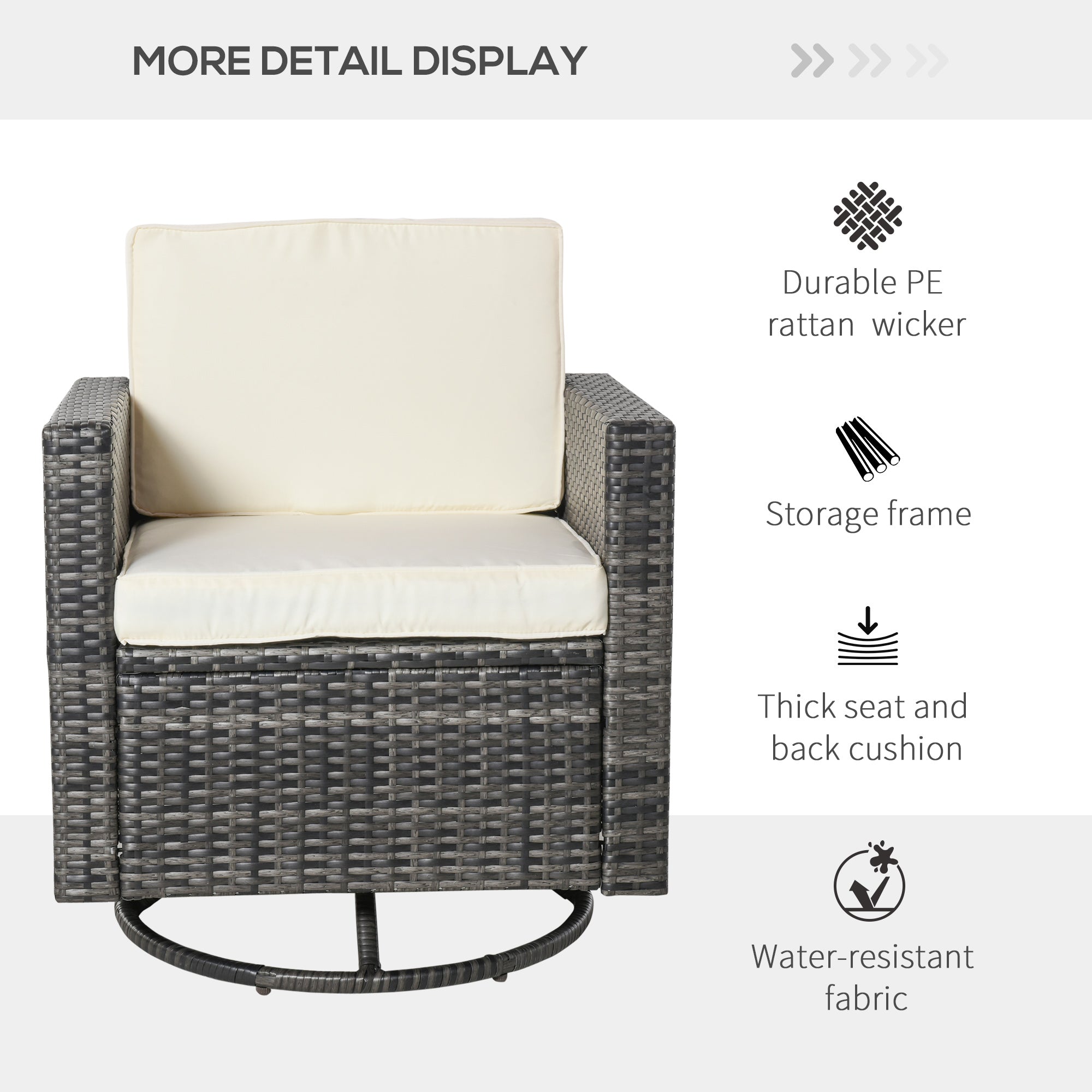 Outdoor Swivel Rocker, PE Wicker Dining Chair, 360 Degree Swivel Patio Glider with Cushions for Backyard, Lawn, Garden, Deck, Porch, Steel Frame, Cream White