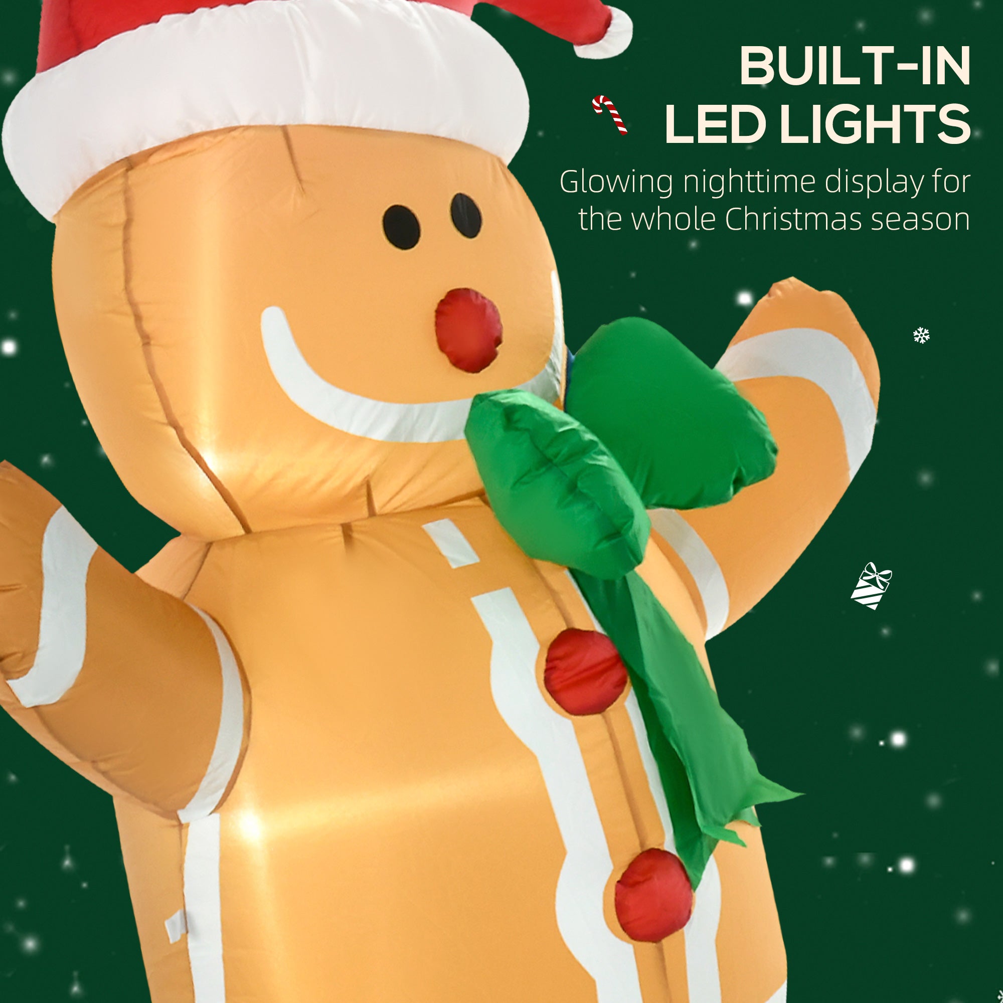 6ft Christmas Inflatable Gingerbread Man, Outdoor Blow-Up Yard Decoration with LED Lights Display