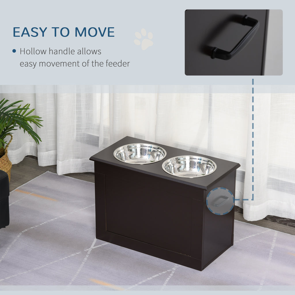 Raised Pet Feeding Storage Station with 2 Stainless Steel Bowls Base for Large Dogs and Other Large Pets, Coffee