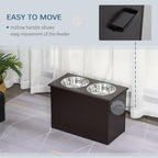 Raised Pet Feeding Storage Station with 2 Stainless Steel Bowls Base for Large Dogs and Other Large Pets, Coffee
