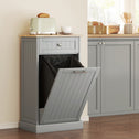 10 Gallon Tilt Out Trash Cabinet, Wooden Hidden Trash Can with Storage Drawer for Kitchen, Laundry Hamper Cabinet for Bathroom, Gray