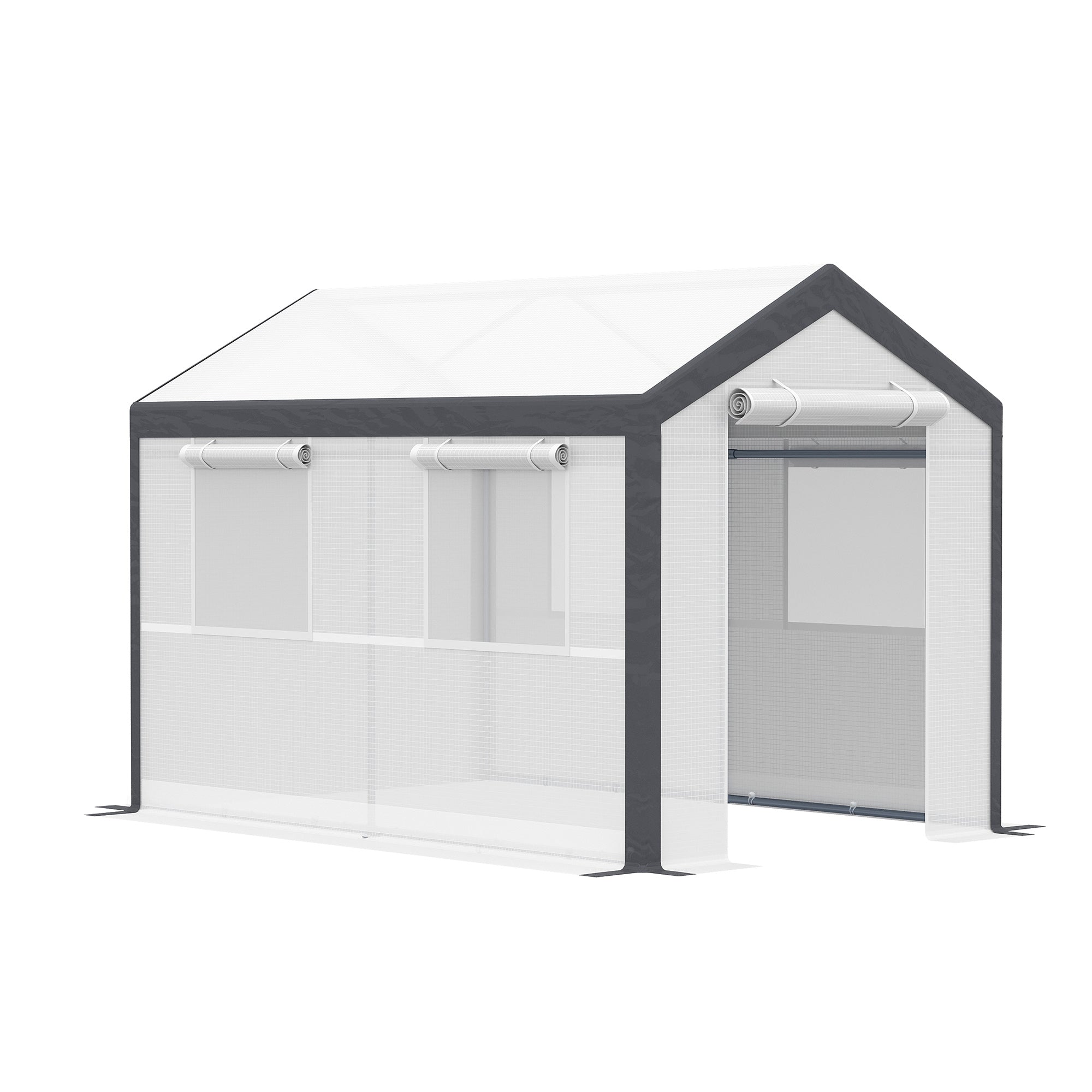 10' x 7' x 7' Greenhouse, Walk-in Outdoor Tunnel Green House with PE Cover, Steel Frame, 2 Roll-Up Zipper Doors & 4 Windows for Flowers, Vegetables, Tropical Plants, White