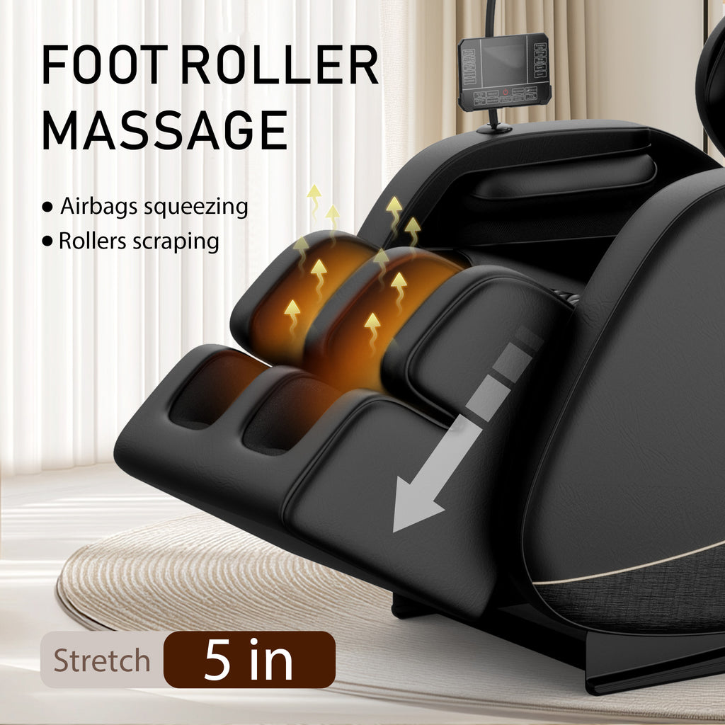 Zero Gravity Massage Recliner with Heating Functions, Full Body Air Pressure, Bluetooth Audio, Adjustable Footrest, 51.5" L x 28" W x 39" H, Black
