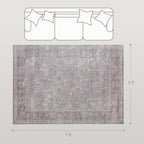 Machine Washable Area Rug 5x7, Non-Slip Traditional Flower Print Floor Carpet for Living Room, Bedroom, Grey and Brown