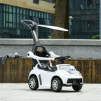 3 in 1 Push Car Sliding Car with Removable Handle, Music, Horn, Canopy, Safety Guardrail, White