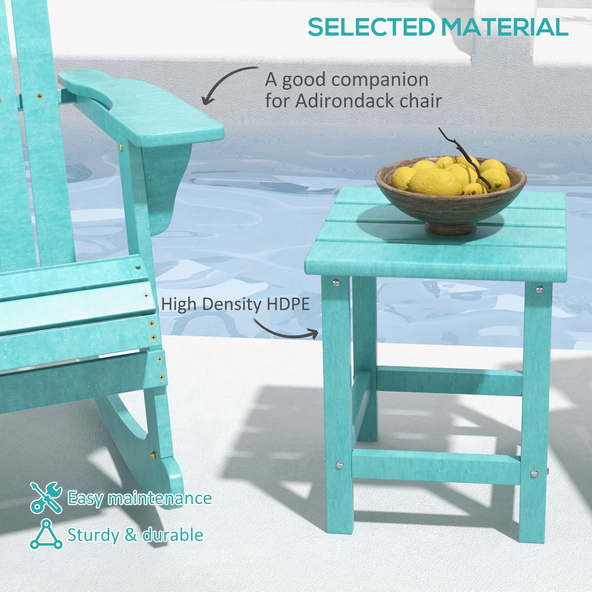 Patio Side Table, 15" Square Outdoor End Table, HDPE Plastic Tea Table for Adirondack Chair, Backyard or Lawn, Green