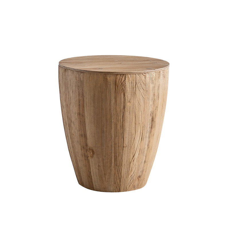 Vintage Style Barrel Shaped Coffee Table with Storage, Solid Fir Wood, 21.06" x 21.06" x 23.43", Natural