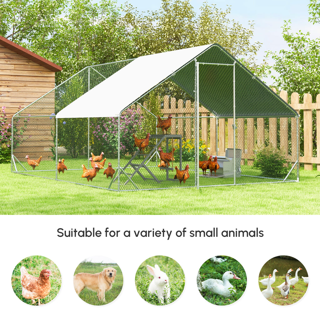10' x 20' x 6.5' Chicken Coop Cage, Outdoor Hen House w/Cover & Lockable Door