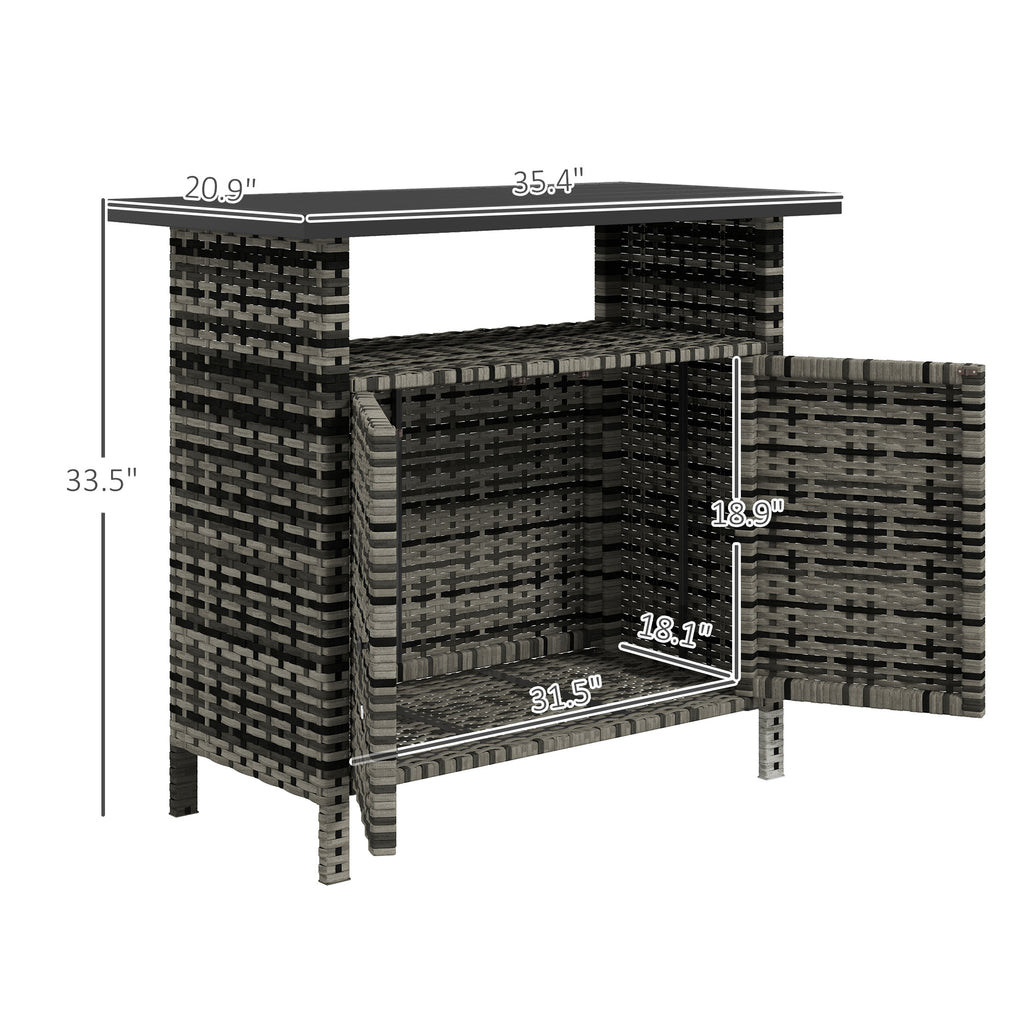 Wicker Outdoor Storage Cabinet with Two Doors and Shelf for Outdoor Pool Towel Storage, Mixed Gray