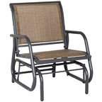 Outdoor Glider Chair, Steel Swing Chai with Curved Armrests for Porch, Garden, Poolside, Balcony, Brown