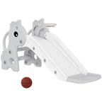 3-in-1 Toddler Slide for Age 1-3, Freestanding Kids Slide with Climber, Basketball Hoop and Ball, Giraffe Design, Gray