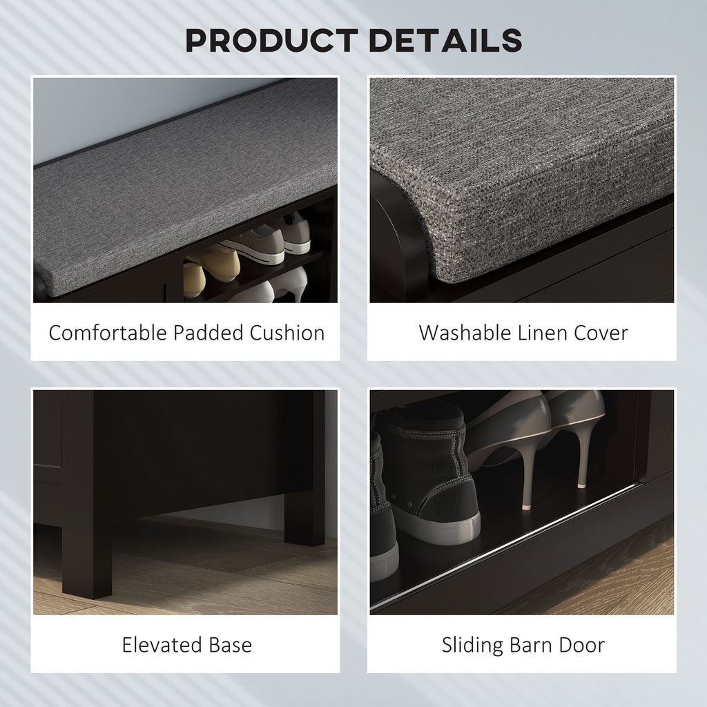 Modern Shoe Storage Bench, Entry Way Bench with Cushion, 2 Sliding Doors, Storage Ottoman Bench, Holds 10 Pairs, Black