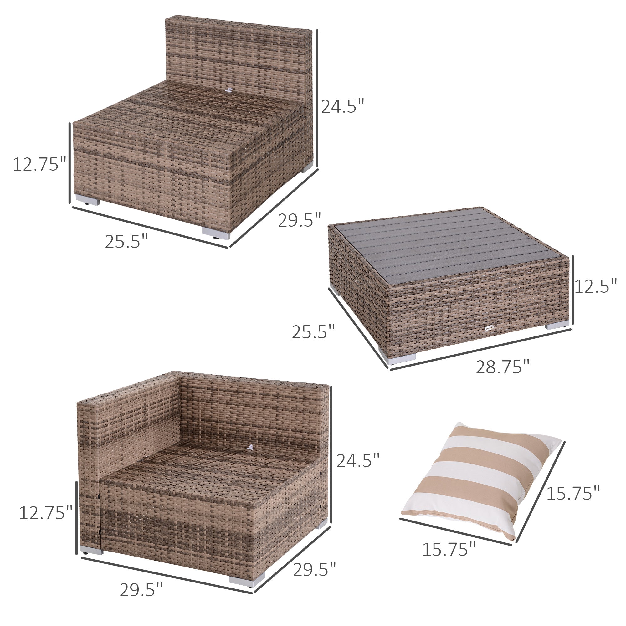 Modern Rattan Patio Furniture Set, 7-Piece Outdoor Wicker Sofa Set with Cushions for Home & Family Gatherings, Gray