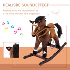 Kids Wooden Plush Ride-On Rocking Horse Chair Toy with Realistic Sounds Dark Brown/White