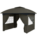 11' x 11' Outdoor Gazebo, Double Roof Patio Gazebo with Curtains, Church Windows, Galvanized Steel Frame, Dark Gray