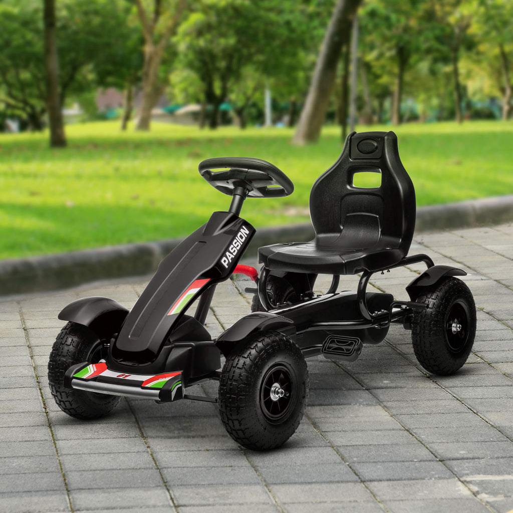 Kids Pedal Go Kart, Outdoor Ride on Toys with Adjustable Seat, Sharp Handling, Handbrake, 4 Non-Slip Rubber Wheels for Boys & Girls Aged 5-12 Years Old, Black