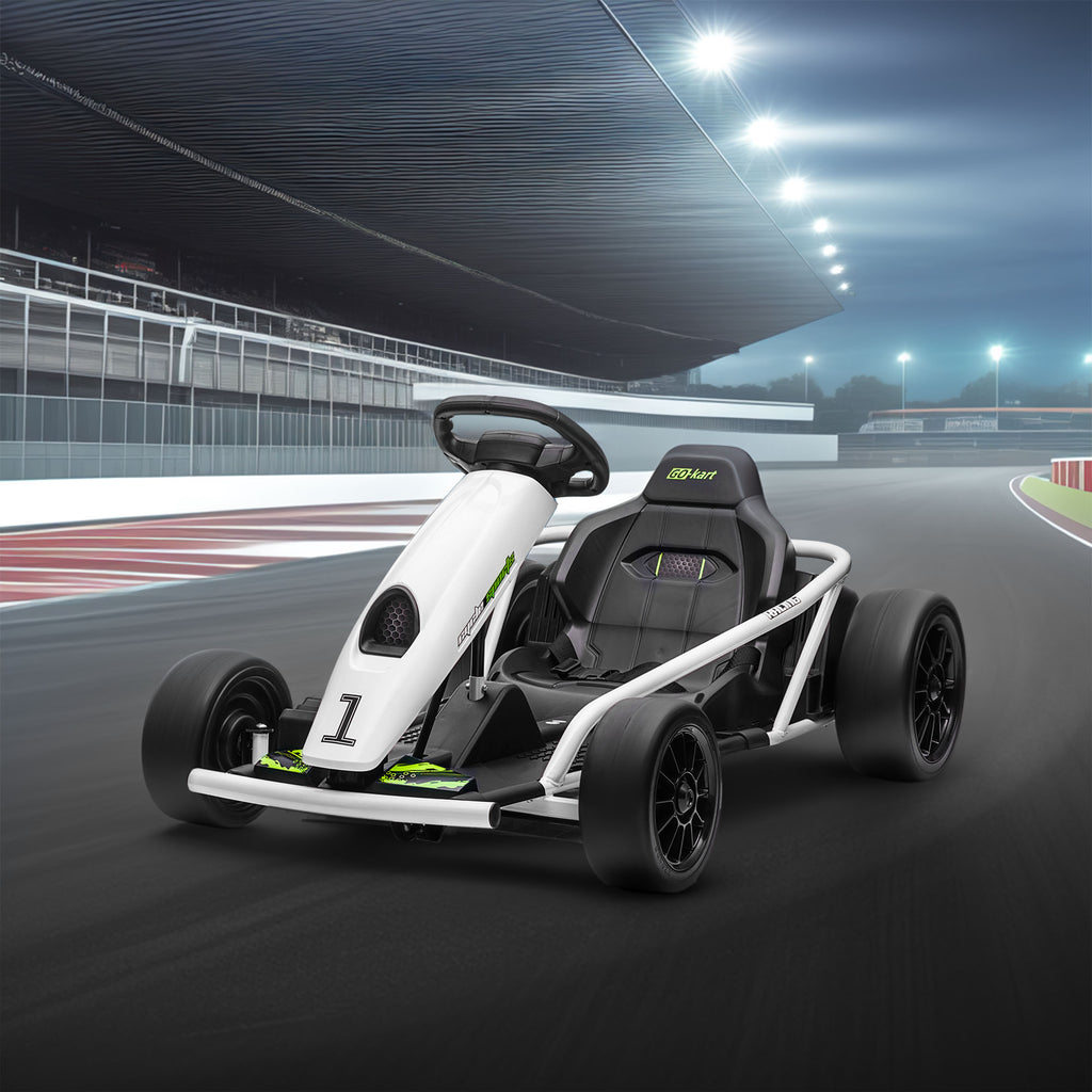 24V Electric Go Kart for Kids, Drift Ride-On Racing Go Kart with 2 Speeds, for Boys Girls Aged 8-12 Years Old, White