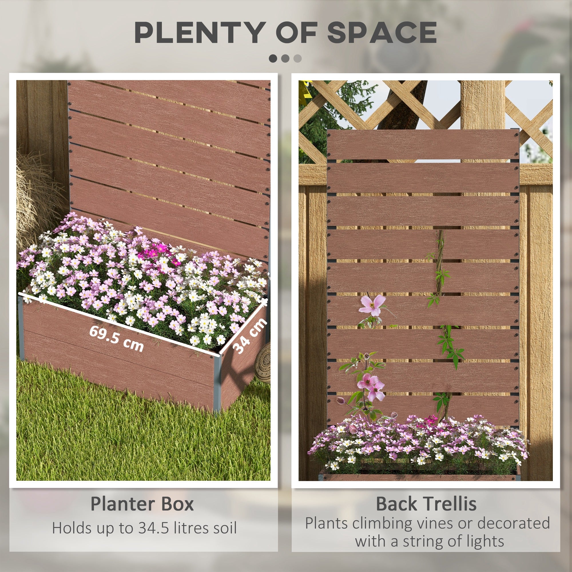 Trellis Planter for Climbing Plants, Raised Garden Bed with Trellis, Planter Box for Outdoor, 28.25" x 15" x 59", Brown