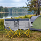 Loveseat Style Camping Chair, Oversized Folding Lawn Chair with Carry Bag & Cup Holders, for Outdoor, Navy Blue & Gray