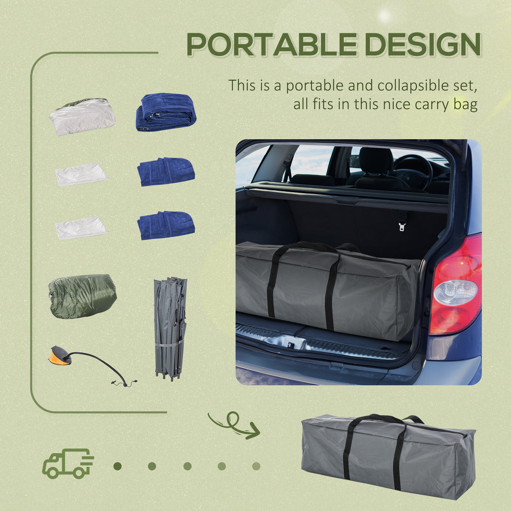 2-Person Folding Camping Cot Portable Outdoor Bed Set with Sleeping Bag, Inflatable Air Mattress, Comfort Pillows and Carry Bag, Soft and Comfortable for Outdoor Travel Camp Beach Vacation
