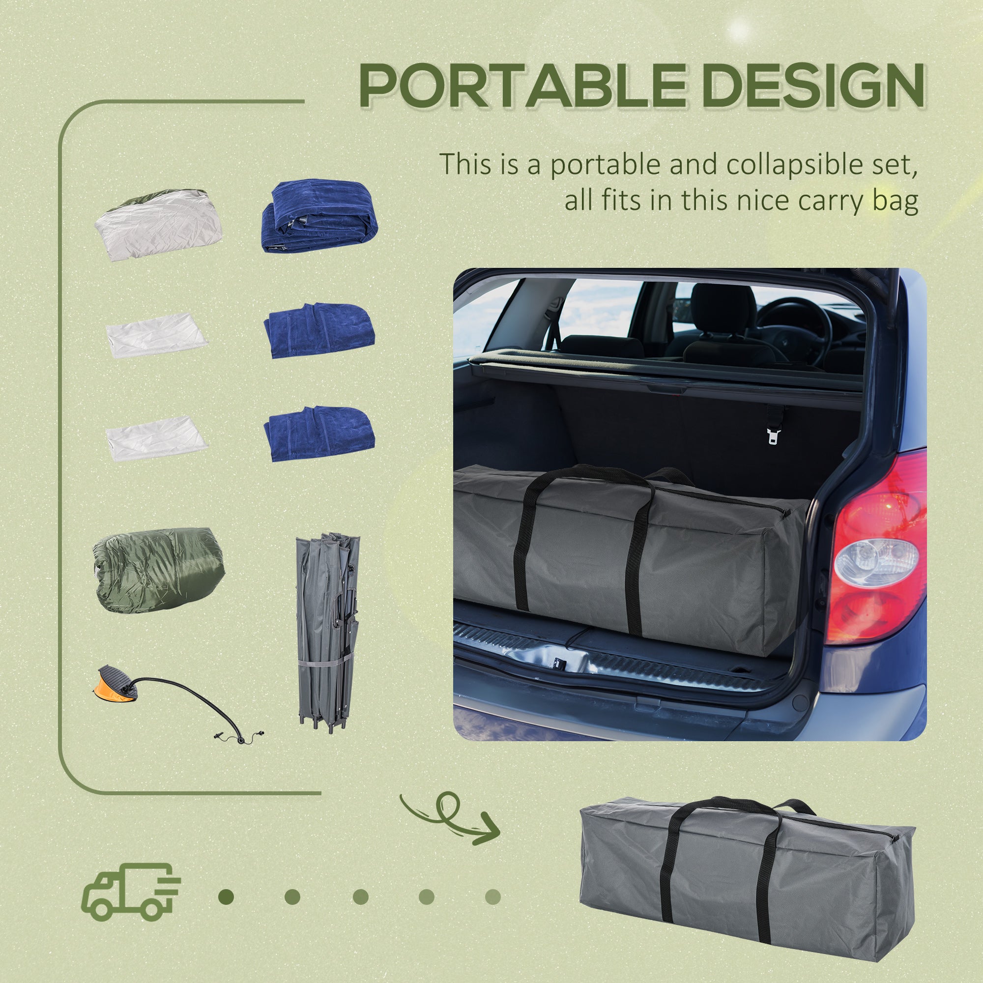 2-Person Folding Camping Cot Portable Outdoor Bed Set with Sleeping Bag, Inflatable Air Mattress, Comfort Pillows and Carry Bag, Soft and Comfortable for Outdoor Travel Camp Beach Vacation