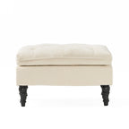 28" Pillow Top Ottoman with Button Tufted Upholstery, Turned Birch Legs, Extra Seating or Footrest, 28.5"x18"x17.75", Cream