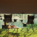 Folding Rocking Camping Chairs, Portable Chairs with Headrest, Cooler Bag, Cup Holder, Carry Bag, 2 Pack, Black