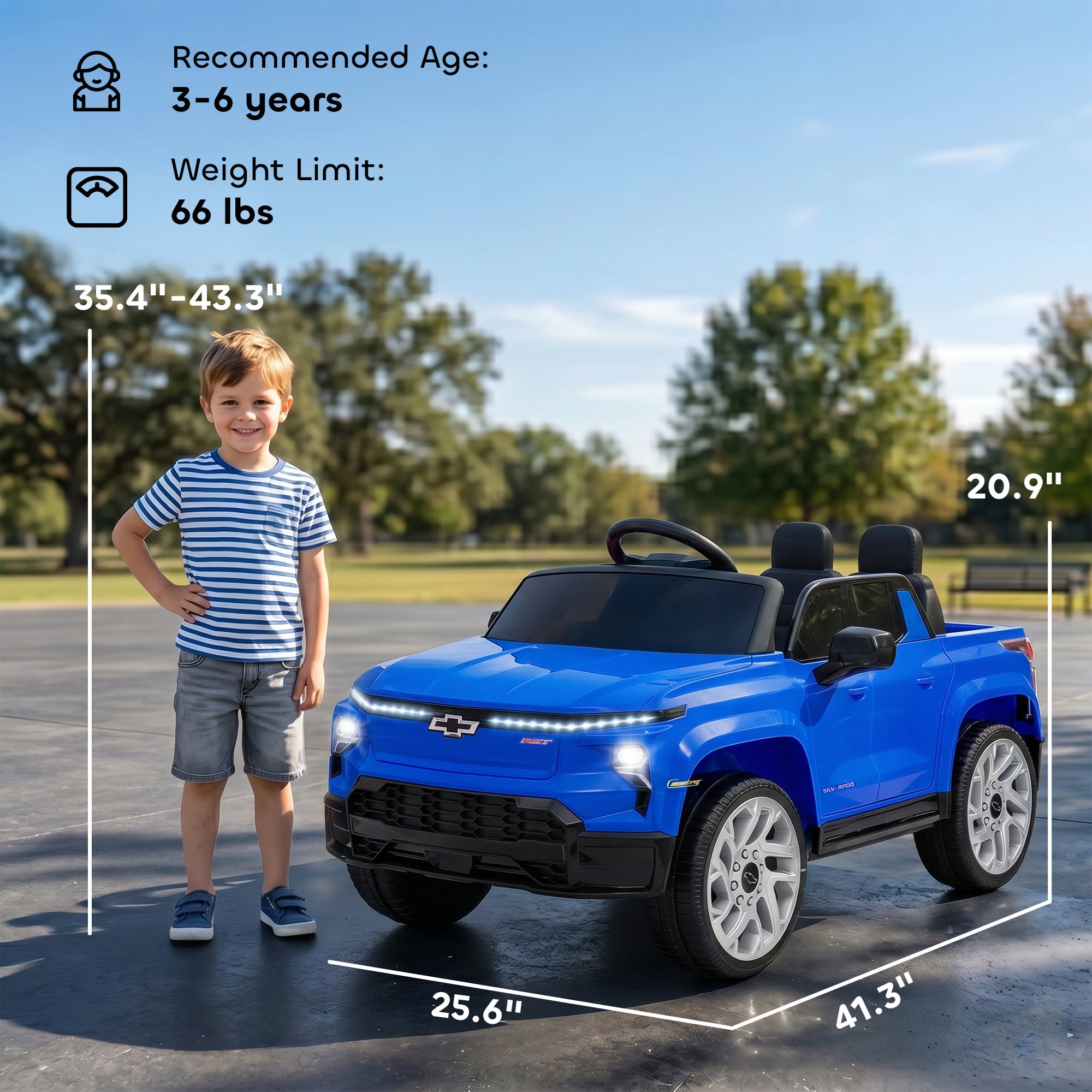 12V Silverado EV RST Licensed Kids Electric Car with Parent Remote Control, Spring Suspension, Blue