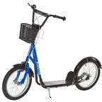 Youth Scooter, Kick Scooter with Adjustable Handlebars, Double Brakes, 16" Inflatable Rubber Tires, Basket, Cupholder, Blue