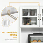 67" Buffet with Hutch, Modern Kitchen Pantry, Freestanding Storage Cabinet with Framed Glass Doors, Shelves and Drawers, White