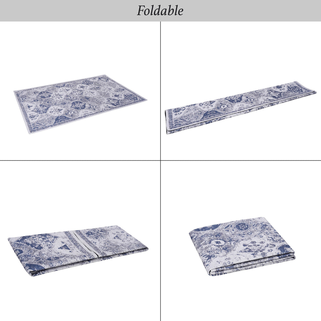 2x10 Low-Pile Non-Slip Non-Shedding Washable Area Rug, Kid and Pet Friendly, Foldable Carpet for Bedroom, Kitchen, Dining Room, Blue