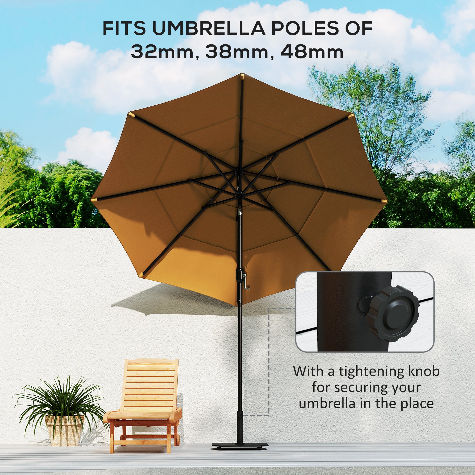 Square Patio Umbrella Base, 41 lbs Metal Umbrella Stand Base with Adjustable Foot Pads, Heavy Duty Patio Umbrella Holder for 1.3"/1.5"/1.9" Umbrella Poles for Outdoor, Lawn, Poolside, Black