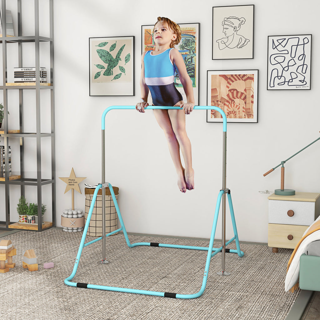 Folding Gymnastics Bar for Kids, Adjustable Height, Green