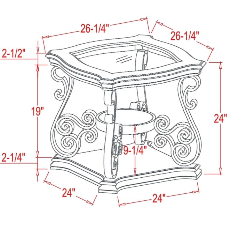 2-Tier Traditional End Table with Powder-Coated Metal Serpentine Legs, Sofa Table with Beveled Glass Top, 26.5" L x 26.5" W x 24" H, Brown