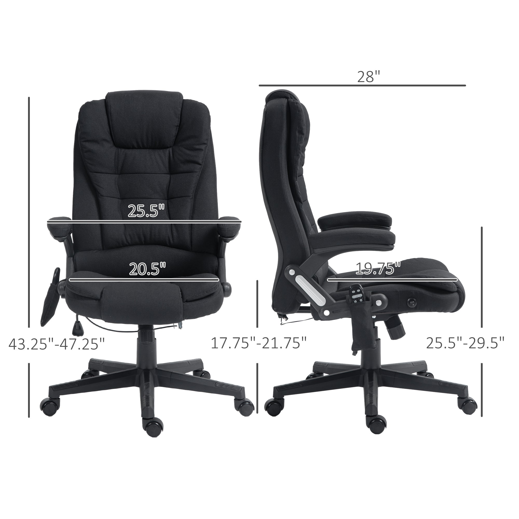 6 Point Vibrating Massage Office Chair with Heat, Linen High Back Massage Desk Chair with Reclining Backrest, Black