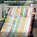 Folding Chaise Lounge Pool Chair with 4-Position Reclining Back, Pillow, Breathable Mesh & Bungee Seat, Rainbow Striped