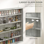 5-Tier Display Cabinet, Wall-Mounted Display Case with 2 Glass Doors and Adjustable Shelves, Gray