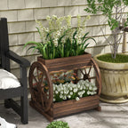 Wooden Wagon Planter Box, 3-Tier Raised Garden Bed, for Vegetables Flowers Herbs, 25" x 21" x 24"