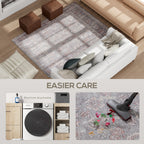 Machine Washable Area Rug 4x6, Non-Slip Traditional Flower Print Floor Carpet for Living Room, Bedroom, Grey and Brown