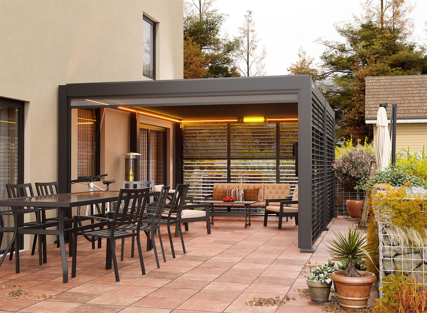 Privacy Shutter Walls Adjustable All-Aluminum Shutters 20' Side White - Pergola Privacy & Shade